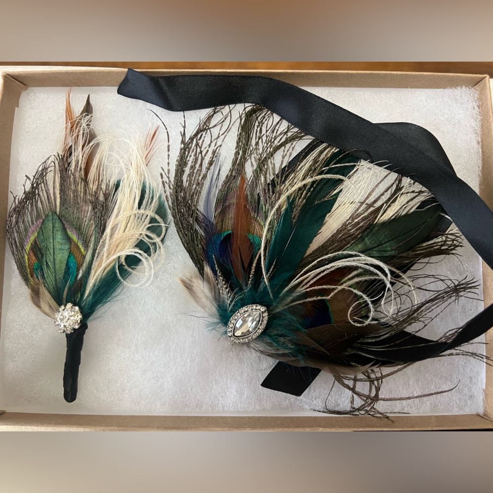 Peacock Wrist Corsage And Boutonniere